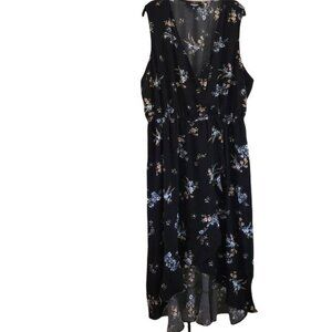 Chelsea Studio Black Floral Sleeveless High Low Dress With Elastic Waist & V-Nec